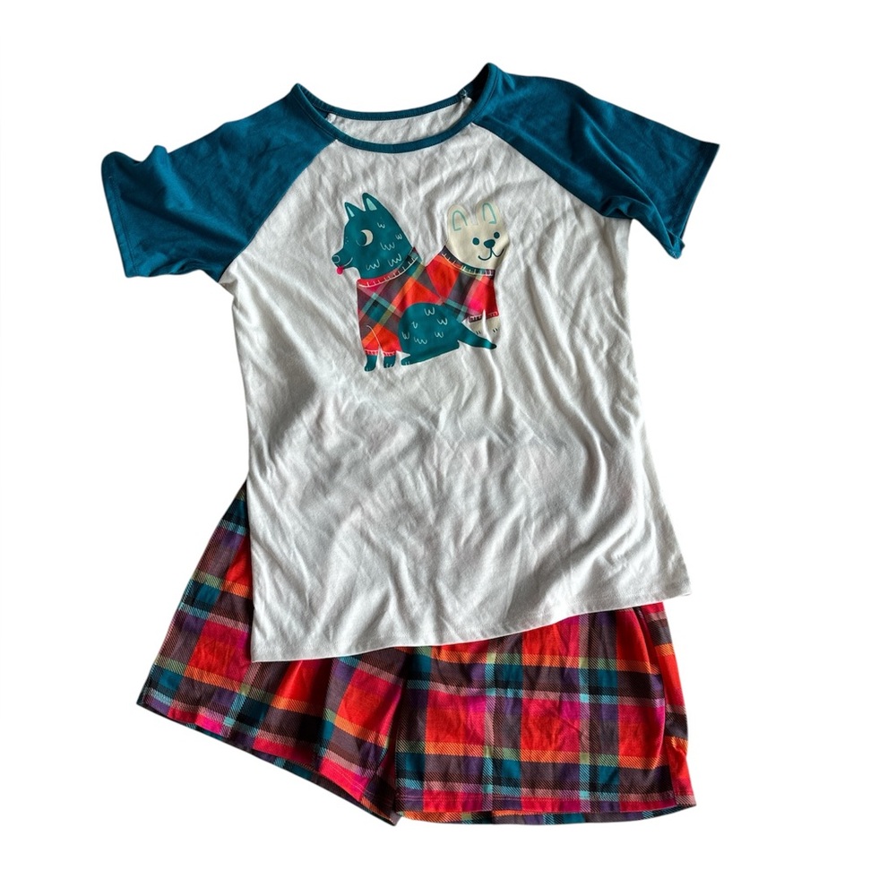 Cat & Jack Graphic T-Shirt & Boxer Plaid Pajama 2 Pieces Set Short Sleepwear